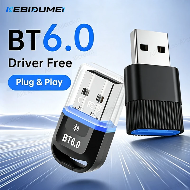 KEBIDUMEI 블루투스 6.0 무선 어댑터, 2-in-1 오디오 송신기/수신기, USB 동글, 헤드폰 및 스피커용, Windows 8.1/10/11 호환