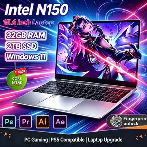2026년형 15.6인치 인텔 N150 프로세서, 윈도우 11 프로 운영체제, 32GB RAM, 512GB/1TB/2TB SSD를 탑재한 휴대용 노트북 PC. 사무용 및 학습용으로 적합.
