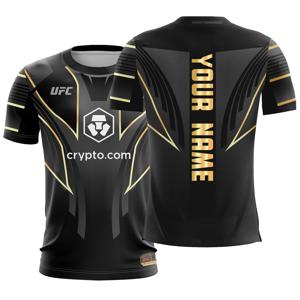 남성용 맞춤 이름 각인 UFC 경기용 티셔츠, 검은색과 금색의 기하학적 무늬가 들어간 반팔 셔츠, 뒷면에 이름을 새겨 넣을 수 있는 맞춤 디자인, 격투 스포츠용 상의, S-6XL 사이즈.