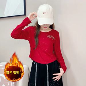 가을 겨울 새로운 스타일 스타 반짝 이는 긴 소매 모달 코튼 티셔츠 양털 안감 댄스 스퀘어 댄스 탑 여성 루즈 피트