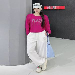 봄 가을 얇은 긴팔 아이스 코튼 드로스트링 티셔츠 탑 와이드 레그 팬츠 스퀘어 댄스 공연 의상 여성 루즈핏