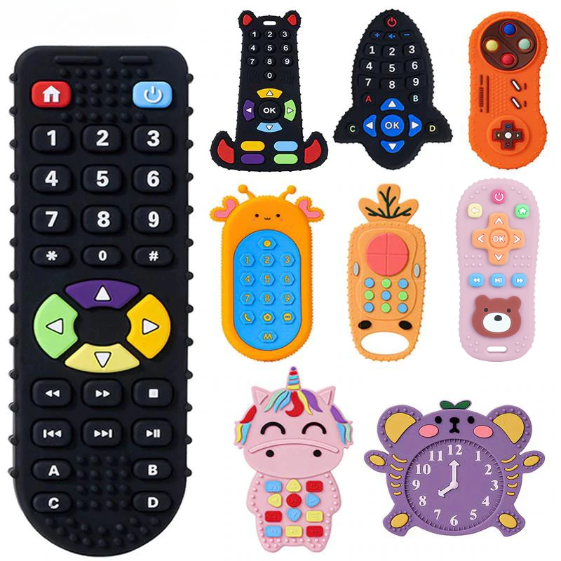 아기 실리콘 Teether 장난감 원격 제어 모양 Teether 설치류 껌 통증 완화 젖니가 남 장난감 키즈 감각 교육