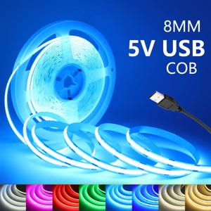COB LED 스트립 고밀도 USB LED 라이트 레드, 그린 블루, 핑크, 아이스 블루, 웜 화이트, 유연한 LED 테이프, TV 백라이트, 5V, 320LEDs/m