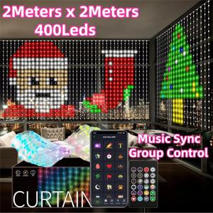 400LED 스마트 커튼 조명 DIY 텍스트 LED 문자열 RGB 방수 요정 조명 음악 동기화 디스플레이 창 침실 파티 장식