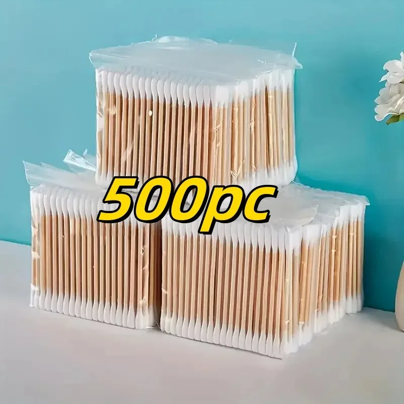 500개 대나무 양면 면봉 - 귀와 메이크업에 부드러움, 무향 일회용 귀 청소 면봉 립 틴트