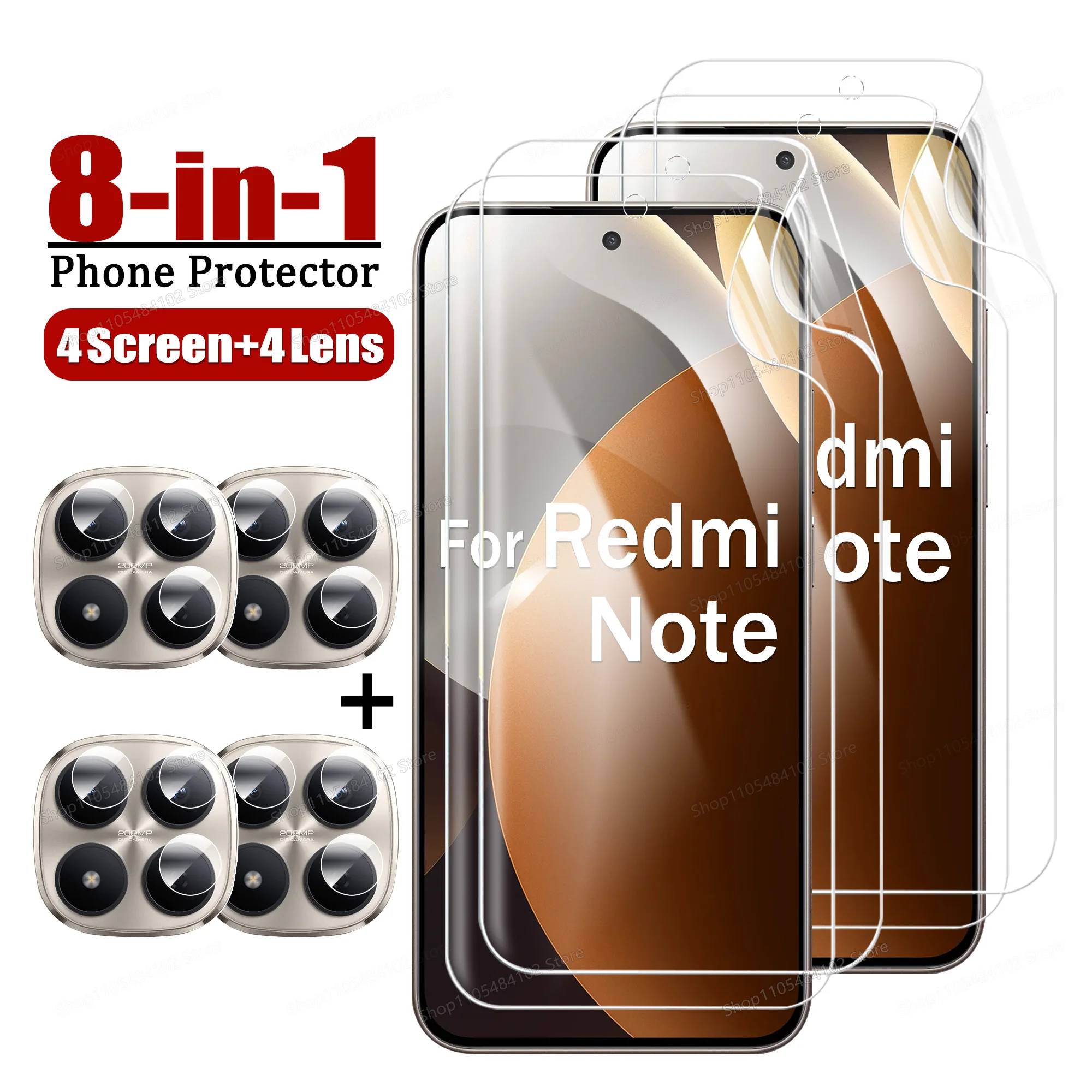 샤오미 레드미 노트 15 14 프로 슬림 하이드로겔 필름 8-in-1 레드미 노트 14S 12S 11S 11 12 13 15 프로 플러스 5G 4G 렌즈 보호필름
