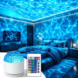 LED 무드등 16색 바다 파도 오로라 프로젝터 조명, 리모컨 포함, USB 전원, 자동 회전, 어린이 방 장식 선물용