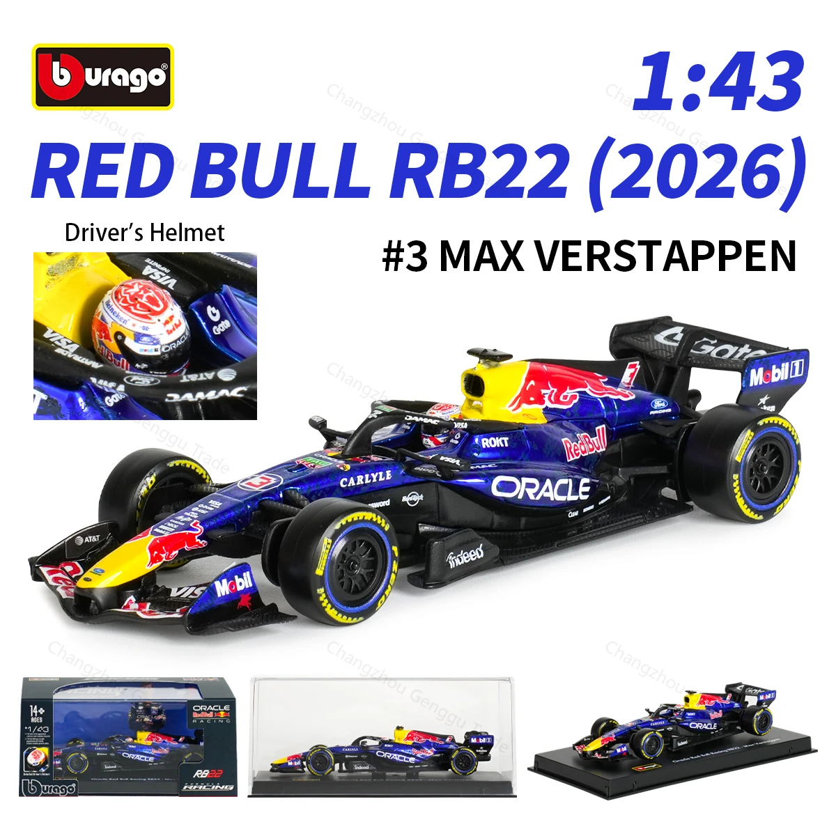 부라고 1:43 스케일 2026 레드불 RB22 F1 포뮬러 자동차, 다이캐스트 모델, 수집용, 레이싱 장난감, 아크릴 케이스 포함