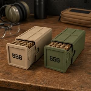 556 전술용 보관함, 소총 탄약 보관함, .223 구경, 50발 수납 가능, 전술용 서랍식 탄약 보관함, 탄창 보관 서랍, 흔들림 방지 기능, 사격장용.