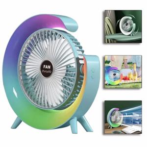 휴대용 팬 USB 충전식 팬 LED 7색 선풍기 180 ° 조절 가능한 여름 캠핑용 선풍기, 샤오미 선풍기용 3단 미니 선풍기