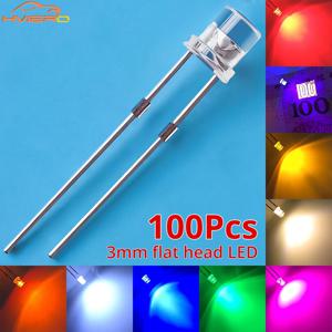 100Pcs F3 3mm 2 핀 플랫 화이트 레드 옐로우 블루 그린 핑크 다이오드 Led 광각 발광 다이오드 램프 울트라 브라이트 LED 전구