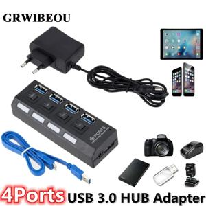 GRWIBEOU 고속 USB 허브 3.0 5Gbps USB 3.0 4포트 허브 최신형 컴팩트 경량 휴대용 어댑터 허브(전원 공급 장치 포함)
