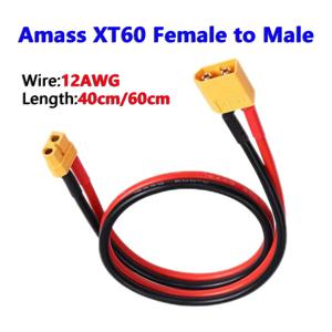 Amass XT60 RC 배터리 모터용 듀얼 익스텐션 실리콘 와이어, 암수 케이블, 12AWG 병렬 배터리 커넥터, 40cm, 60cm