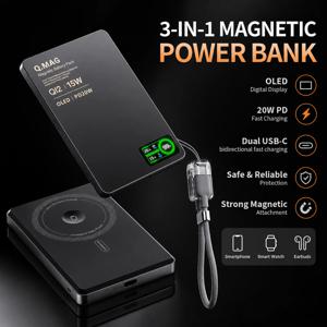 자석식 무선 보조배터리 Qi 2.1 USB-C 고속 충전 외장 배터리 (아이폰 12-17 Pro, 에어팟, 워치, 샤오미 호환) 10000mAh