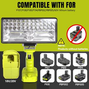 야외 비상용 LED 작업등 4000LM 35W 손전등 (Ryobi 18V 리튬 P108 P104 니켈 One+ 배터리 USB 타입-C 보조배터리 호환)