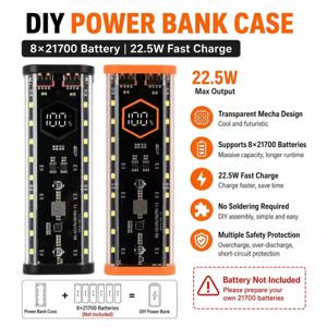8*21700 배터리 케이스 22.5W 고속 충전 DIY 배터리 보관함 무납땜 보조 배터리 하우징 PD+ 플래시 충전+ 고속 충전