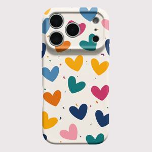 아이폰 17 16 15 14 13 12 11 Pro Max Air 16e 7 8 Plus XS Max X XR용 컬러풀 러브 하트 프린트 하드 PC 백커버 폰 케이스