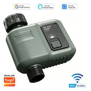 투야 WiFi+RF433 스마트 정원 스프링클러 타이머 스마트 관개 밸브 빗물 지연 필터 1640피트 투야와 호환