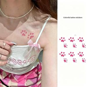 3개 고양이 발바닥 모양 임시 타투, 열 감지 스티커, 색상 변화 열 활성화 바디 아트 데칼, 파티 선물용