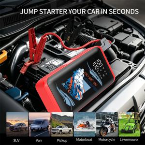 새로운 스마트 12V 자동차 점프 스타터, 휴대용 배터리 부스터 파워 뱅크(LED 라이트 포함), 퀵차지 3.0 및 듀얼 USB 포트 탑재, 자동차 SUV용