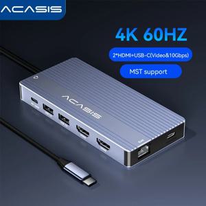 Acasis 14-in-1 USB C 허브 도킹 스테이션 100W PD 4K60Hz HDMI 10Gbps 포트 기가비트 이더넷, MacBook/노트북용 SD/TF 카드 리더기