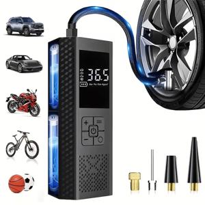 150 PSI 휴대용 에어 컴프레서, 3배 빠른 무선 타이어 공기주입기, 디지털 압력 게이지, LED 디스플레이, 원터치 작동, USB 충전식 배터리, 자동차 오토바이 자전거 공 및 타이어용
