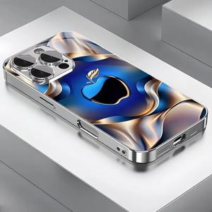 블루 텍스처 전기 도금 유리 폰 케이스, 아이폰 18 17 16 15 14 13 12 11 Pro/Max/Plus에 적합하며, 낙하 방지 및 충격 방지 기능 제공.