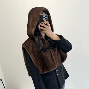여성용 후드형 인조 모피 조끼, 지퍼형, 소매 없는 디자인, 부드러운 소재, 두꺼운 겨울용 따뜻한 코트, 우아하고 고급스러운 스타일, 트렌디한 아우터