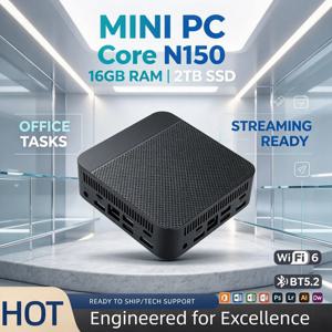 Wi-Fi 6, 저소음, 냉각 기능, 사무용/가정용 데스크톱, Intel N150, 미니 PC, 16GB RAM, M.2 NVMe SSD, 트리플 4K 출력, 프로 모델, 초고속, 최대 시스템 성능