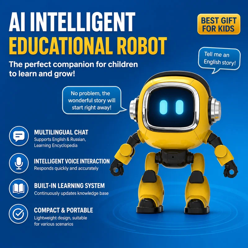 AI 기반의 지능형 교육용 로봇 장난감, 다국어 음성 채팅 기능, 상호 작용 기능, 내장 학습 시스템, 휴대용 스마트 동반자