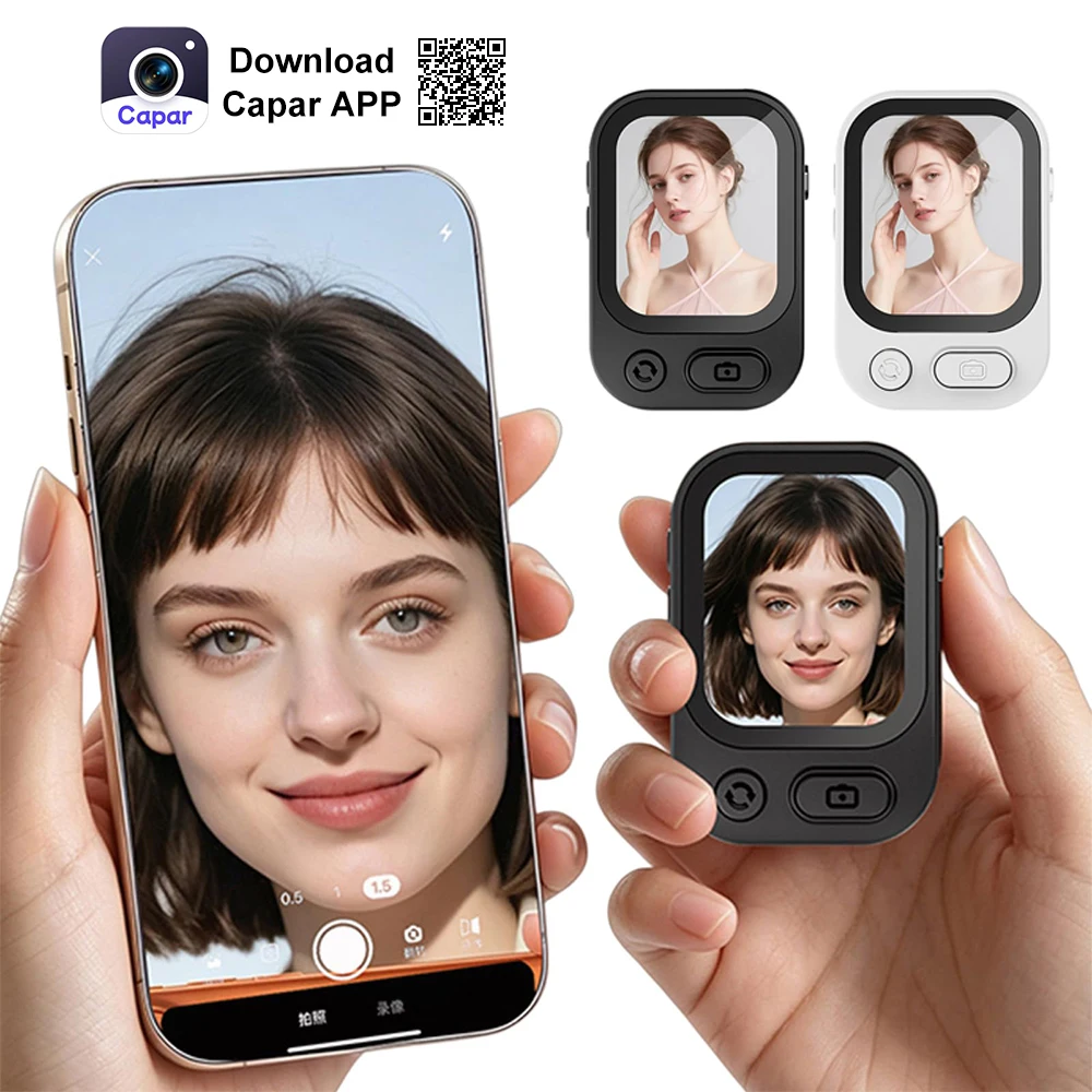 미니 휴대폰 셀카 모니터, 자석 부착식 후면 셀카 모니터, CaparApp 무선 블루투스 컨트롤, 아이폰 및 안드로이드 기기용 사진 촬영용