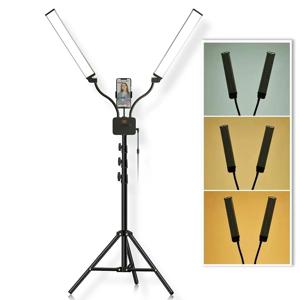 삼각대가 있는 더블 암 LED 필 라이트, 사진 스튜디오 긴 스트립 LED 링 램프, LCD 스크린, 사진 셀카 조명, 3200-5600K