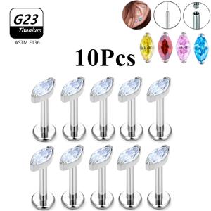 도매 Lot10PCS G23 티타늄 내부 스레드 푸시 핀 바디 피어싱 쥬얼리 코 링 귀걸이 스터드 CZ 귀 헬릭스 피어싱