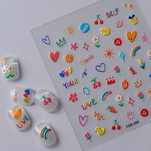 2023 젤리 디자인 튤립 꽃 러브 하트 컬러 라인 5d 양각 부조 네일 아트 스티커 러블리 매니큐어 네일 데칼