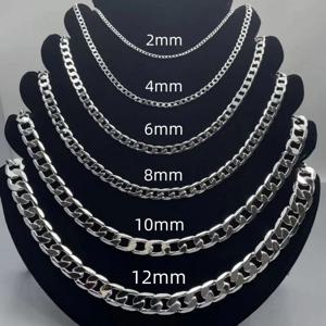 남자 925 스털링 실버 목걸이 2/4/6/8/10/12MM 40-75cm 페이스 체인 목걸이 랍스터 걸쇠 남자 여자 약혼 보석 선물