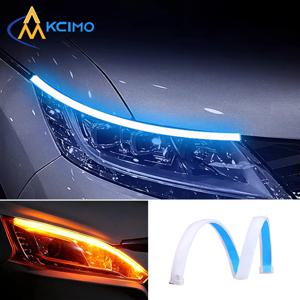 1Pc LED DRL 자동차 러닝 라이트 유연한 방수 스트립 자동 헤드 라이트 흰색 회전 신호 브레이크 흐름 조명 자동차 스타일링 12V
