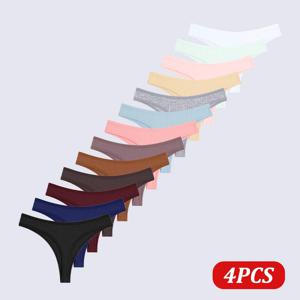 여성용 코튼 팬티 끈 팬티, 섹시한 로우 라이즈 단색 하이 퀄리티 속옷, 소녀 친밀함, 편안하고 부드러운 G-스트링, 세트당 4 개