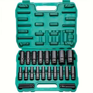 15피스 1/2인치 육각 임팩트 렌치 소켓 블랙 마감 헤비 듀티 소켓 세트 탄소강 딥 슬리브 자동차 수리용