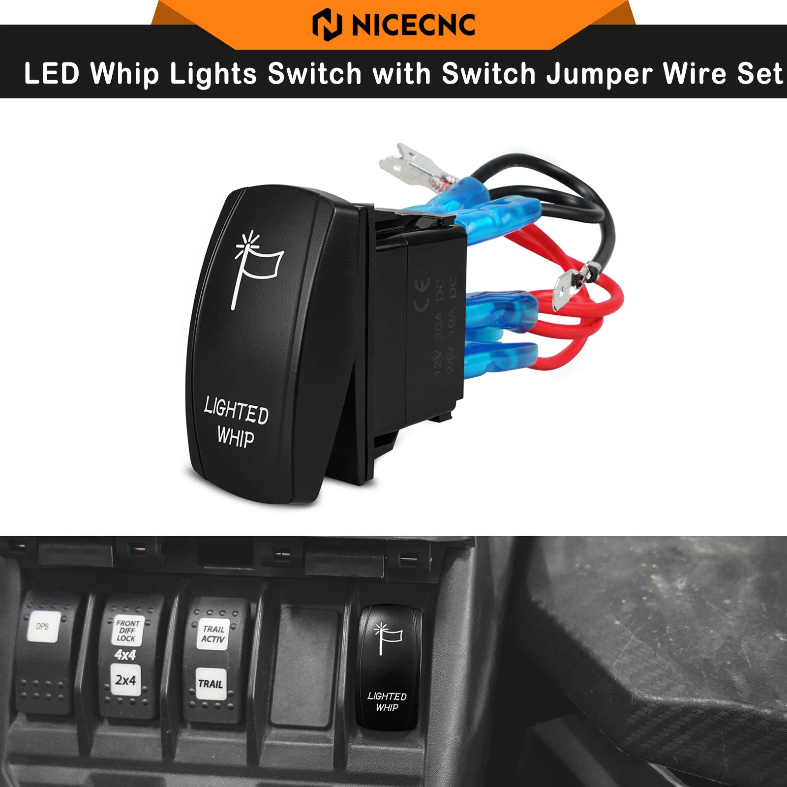 NICECNC에서 제작한 Can Am Maverick X3용 LED 휩 라이트 스위치 및 점퍼 와이어 세트(12V/14V), Polaris RZR PRO XP, RZR XP Turbo 모델에 호환.