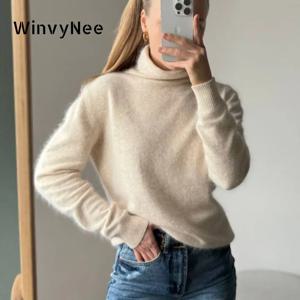 WinvyNee 여성 의류 밍크 캐시미어 터틀넥 스웨터 하프 하이 칼라 솔리드 Y2k 니트 탑 오버 사이즈 풀오버 A1248005E
