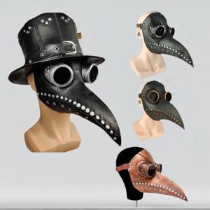 성인 할로윈 가죽 전염병 의사 마스크 조정 가능한 스트랩 고딕 펑크 렌즈 안경 Steampunk Cosplay Bird Beak Mask