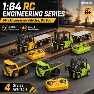1:64 RC 미니 합금 자동차 포크리프트 트레일러 굴삭기 데스크탑 게임 2.4G 원격 제어 엔지니어링 리프트 트럭 어린이 장난감 선물