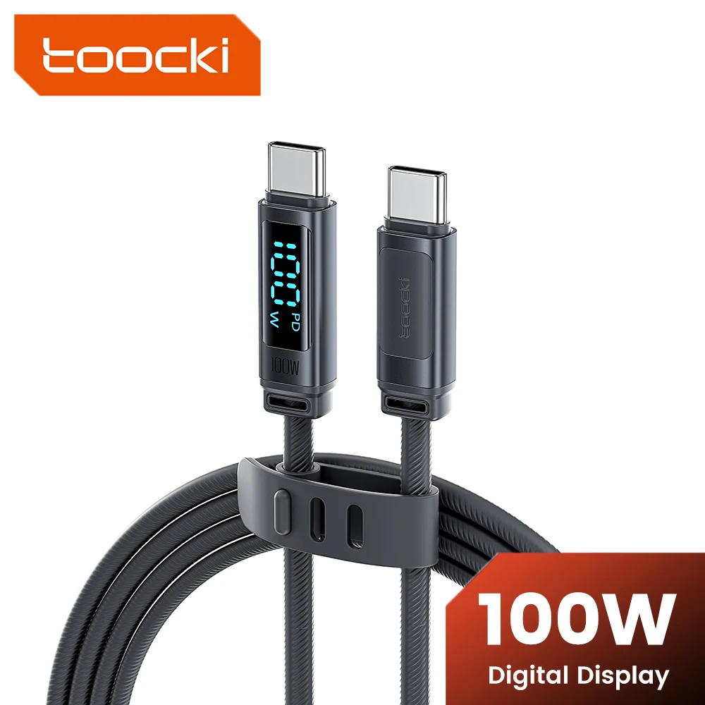투키 실리콘 USB-C 케이블, PD 100W, LED 디스플레이, 고속 충전, Type-C to Type-C 케이블, 맥북, 아이폰 18, 삼성 S26용 데이터 케이블