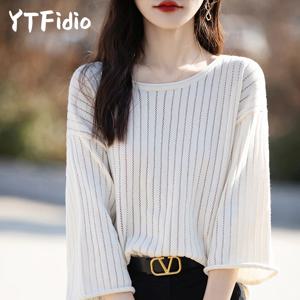 YTFidio 100% 코튼 여성 와이드 넥라인 O넥 세로 슬릿 티셔츠 럭셔리 디자이너 의류 플러스 사이즈 클리어런스 세일 142