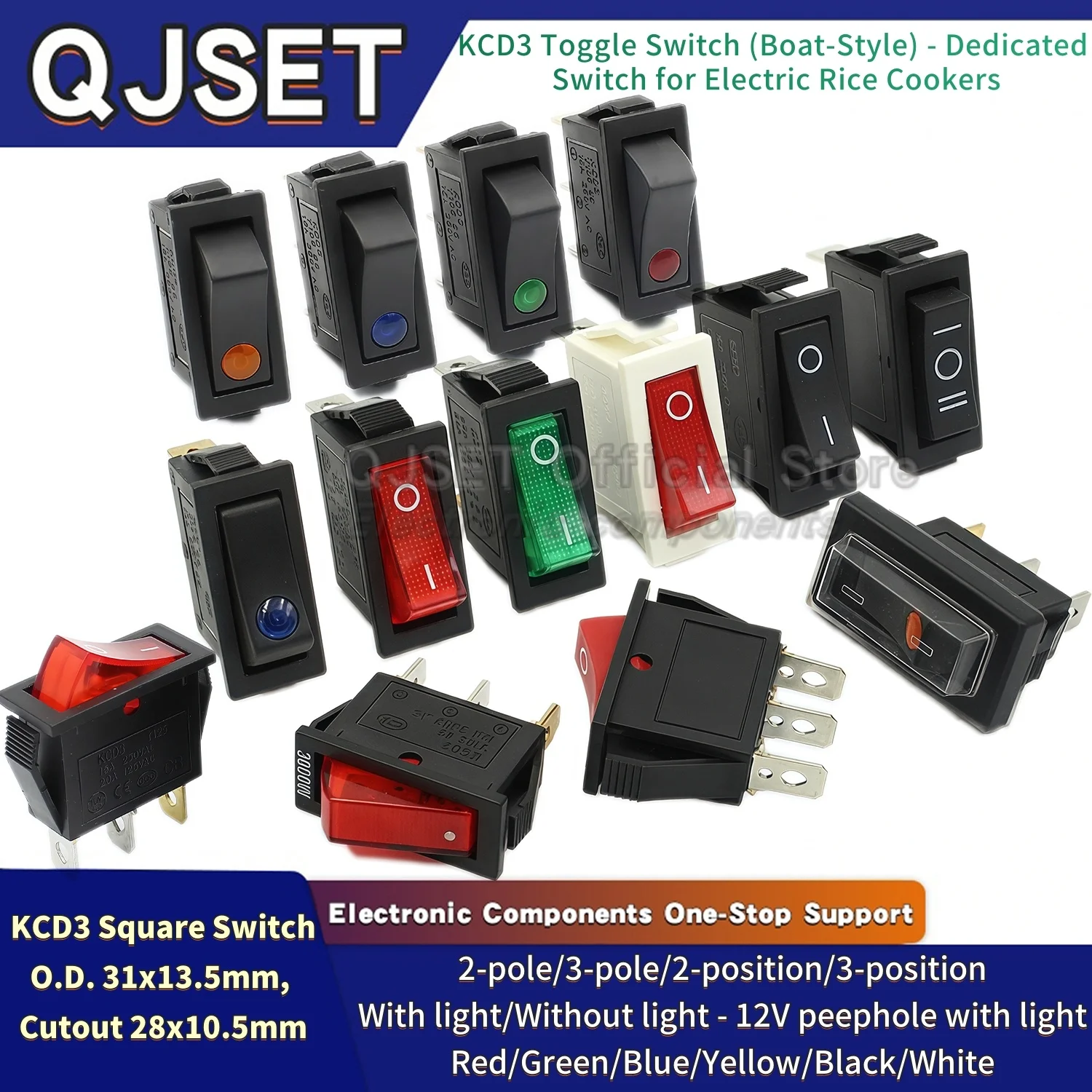 1PCS KCD3 로커 스위치 ON-OFF-ON 2 3 위치 2 3핀 전기 장비(라이트 전원 스위치 포함) 15A16A 250V/220V 20A 125V AC