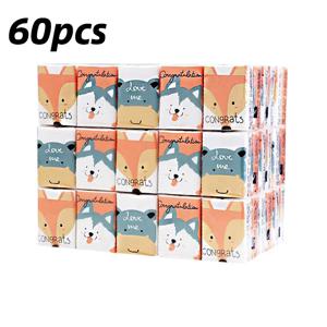 60팩 미니 포켓 티슈 3겹 천연펄프 무향 만화 프린트 부드러운 물티슈 여행용 학교용 가족용