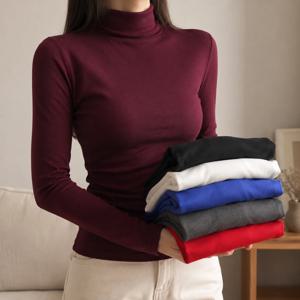 여성용 보온 속옷 상의 겨울옷 보온 셔츠 가을 겨울 타이즈 하이넥 얇은 슬림핏 긴팔 티셔츠