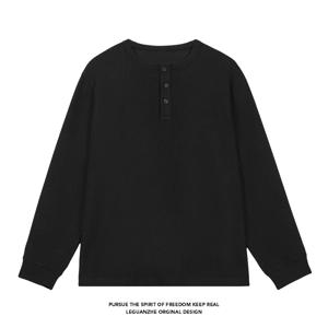 남성용 캐주얼 크루넥 긴소매 헨리 셔츠, 와플 니트 버튼 프론트, 여유로운 실루엣, 도시 데일리 워킹 의류