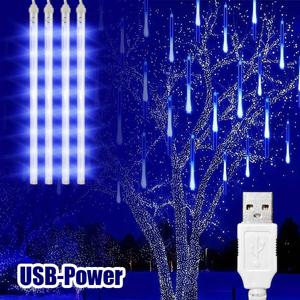 USB 유성우 조명 30CM8튜브-50CM8튜브 LED 스트링 따뜻한 화이트 블루 컬러풀 IP54 방수 8가지 모드 크리스마스 정원 장식