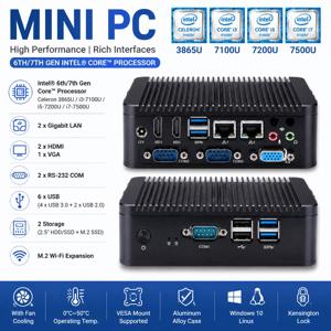 QOTOM 미니 PC Q30600PV 인텔 i7 7500U i5 7200U i3 7100U 3865U 듀얼 LAN 2 COM VGA 산업용 컴퓨터 Win10 Linux